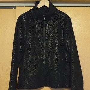 Vintage Andrea Faye animal print sculpted fleece peplum jacket. Black & silver